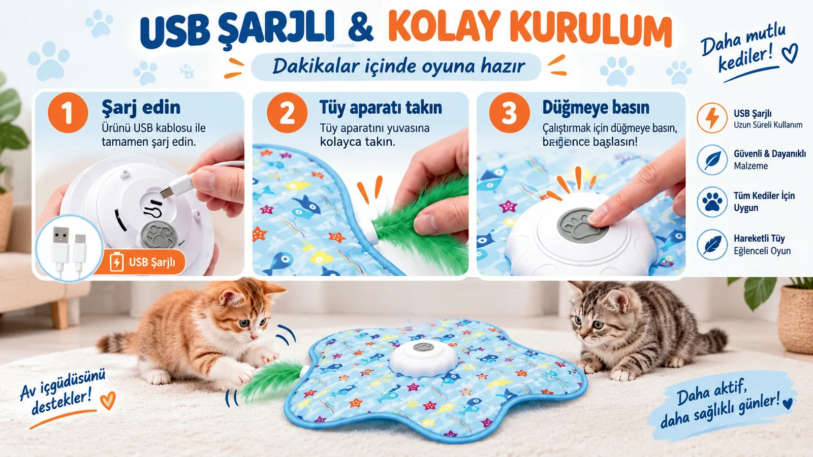 İnteraktif Hareketli Tüy Oyun Matı — Pet Collection