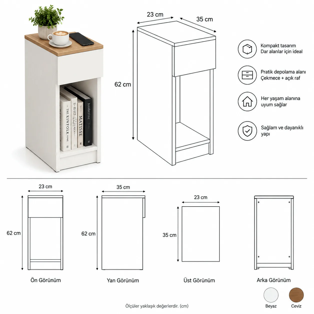 Çok Amaçlı Çekmeceli Yan Sehpa & Kitaplık — Oblavion Wood