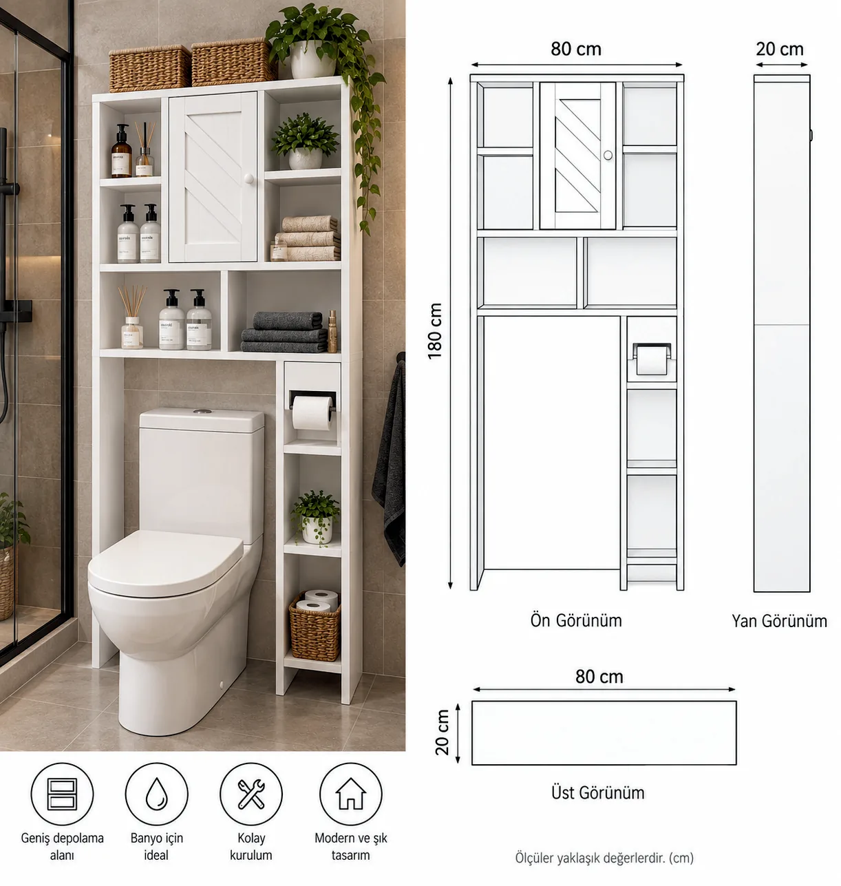 Klozet Üstü Çok Amaçlı Banyo Dolabı — Oblavion Wood