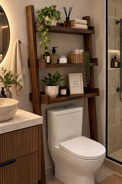 Klozet Üstü Ahşap Banyo Rafı