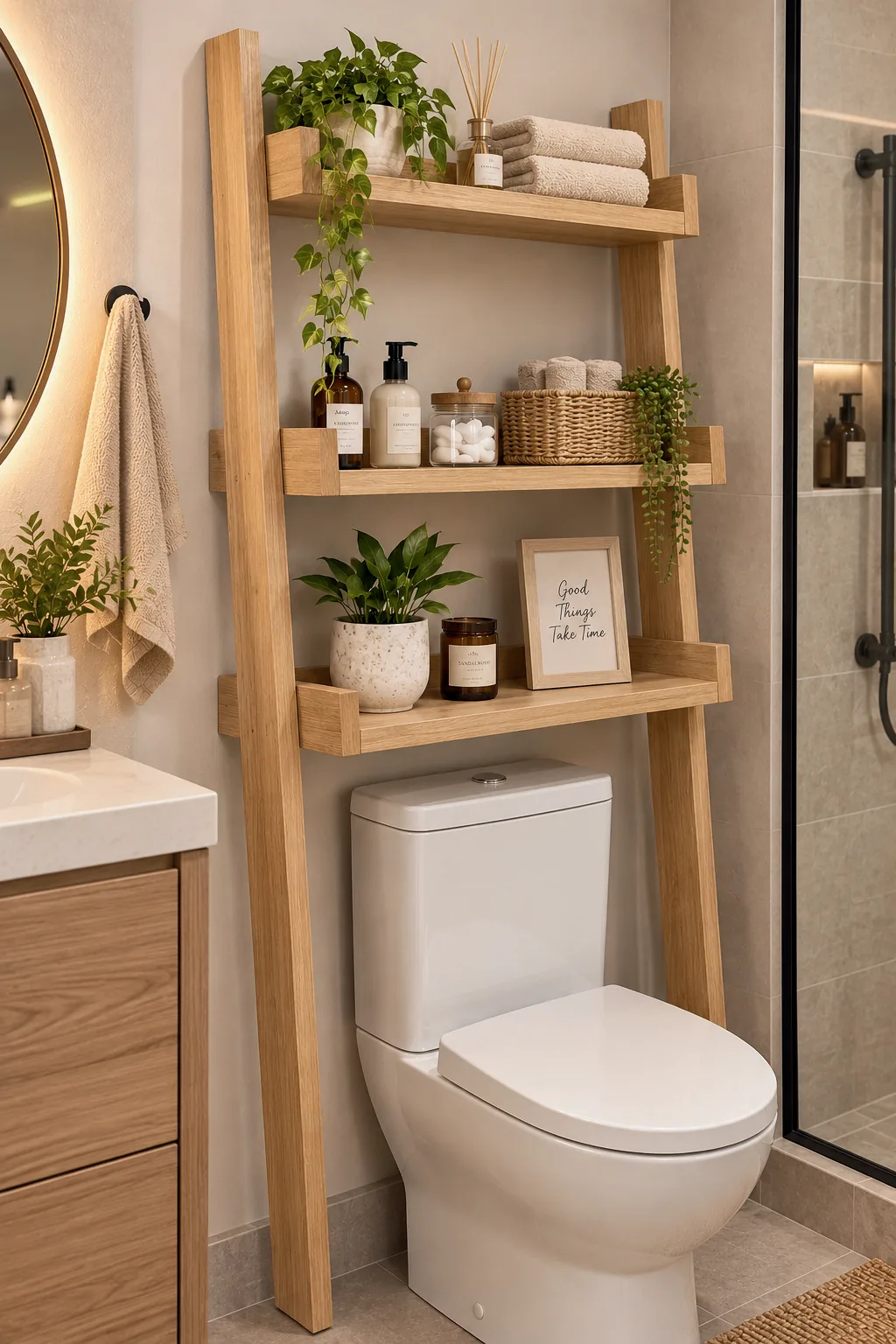 Klozet Üstü Ahşap Banyo Rafı — Oblavion Wood
