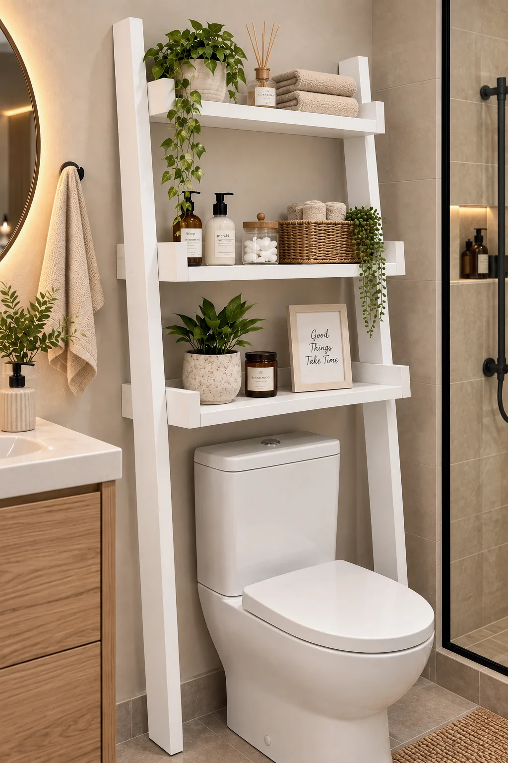 Klozet Üstü Ahşap Banyo Rafı — Oblavion Wood
