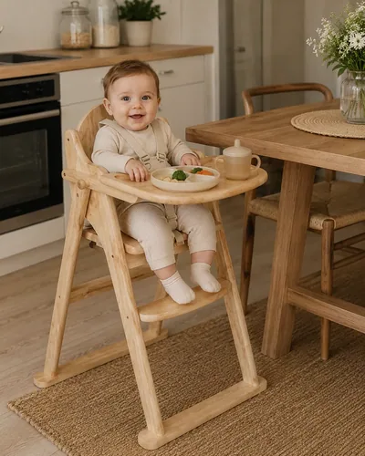 Doğal Ahşap Bebek Mama Sandalyesi